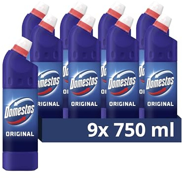 Domestos Original Thick Bleach disinfectant that eliminates 99.99% of bacteria and viruses* unstoppable strength 9x 750 ml