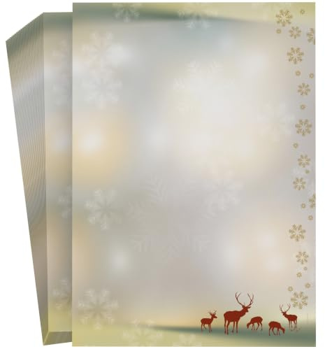 Weihnachtsbriefpapier | Rentiere | 100 Blatt weihnachtliches Motivpapier DIN A4 | Briefpapier