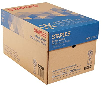 Staples 8.5-Inch x 11-Inch Multipurpose Paper 22 lbs 98 Brightness 500/RM 10 RM/CT