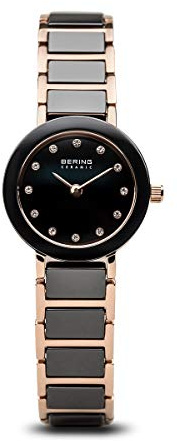 Bering Damen Quarz Uhr | Armbanduhr 22 mm Edelstahlgehäuse und Zifferblatt | Edelstahlband mit Keramikelementen | 5 ATM | 11422