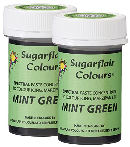 Sugarflair Spectral Mint Green Food Colouring Paste, Highly Concentrated for Use with Sugar Pastes, Buttercream, Royal Icing or Cake Mix, Vibrant Colour Dye - 25g (Pack of 2)