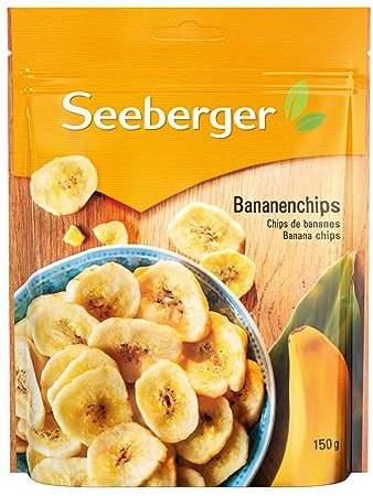 Seeberger Bananenchips: Frische Bananenscheiben in feinem Kokosöl zu knusprigen Chips gebacken - aufregend bananig - gesüßt - ohne Aroma, vegan (1 x 150 g)