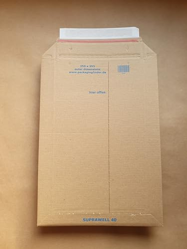 100 St Suprawell SW40 Großbrief Format Versandtaschen 250x353 mm bis 25 mm Füllhöhe aus feiner Wellpappe