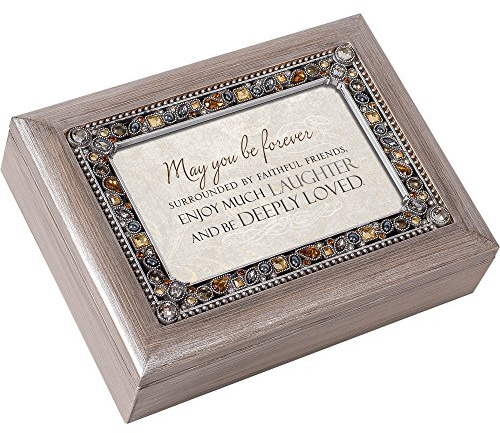 Cottage Garden May You Be Forever Surrounded Brushed Pewter Jewelry Music Box Plays Wonderful World