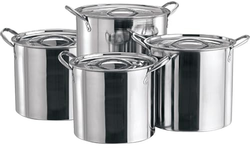 4pc Large Stainless Steel Catering Deep Stock Pots - Soup Boiling Pot | Easy to Clean | Handles for Easy Transporting | Suitable for Kitchen, Catering & Restaraunts | Durable & Long Lasting