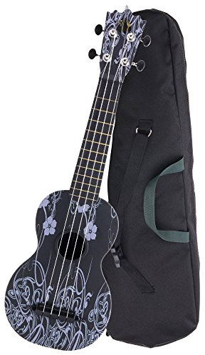 Classic Cantabile BeachBuddy Black Beauty Sopran Ukulele aus ABS Material (Uke, Hawaii Gitarre, PVC Kunststoff, 12 Bünde, 12 Bünde leichtgängige Gitarren-Mechaniken, Outdoor & Strand tauglich)