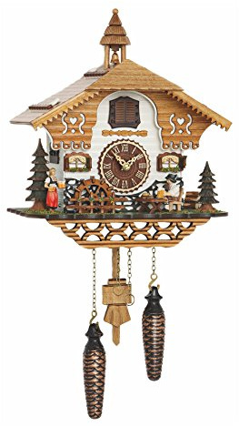 Trenkle Orologio a cucù al quarzo Casetta tipo Foresta Nera con uomo che beve birra e ruota del mulino in movimento, con musica TU 4214 QM