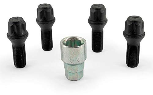 H&R Felgenschloss-Set M14x1.25x28mm Kegelbund Schwarz - 4 Felgenschloss-Schrauben inkl. Adapter