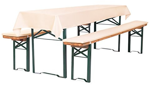 TexDeko Bierbankauflage gepolstert 220x25x2cm Härtegrad RG 23 waschbar mit Reißverschluss 3TLG Set Blickdicht Tischdecke 250x100cm (universal), Creme