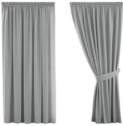 H.Versailtex Grey Blackout Curtains for Bedroom Pleated Thermal Curtains & Drapes Short Blackout Curtains, Grey