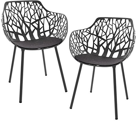 Fast Forest Gartensessel 2er-Set, schwarz pulverbeschichtet Inkl. 2 Auflagen anthrazit