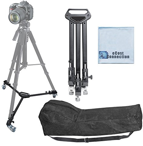 Elite Series Professional Universal Tripod Dolly w/One Step Easy Lock & Locking Wheels for all Cameras and Camcorders & an eCostConnection Microfiber Cloth