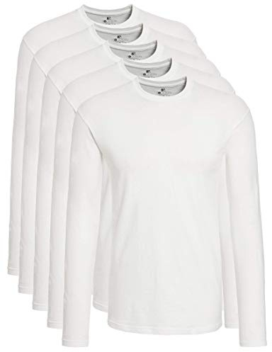 Lower East Långärmad T-shirt med rund hals i 100 % bomull, Herr, Vit (5-pack), 3XL