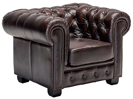 Woodkings Chesterfield Sessel Echtleder antik braun