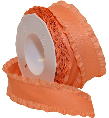 Morex Ribbon Double Ruffle Ribbons for Wedding Bridal Shower Décor, Gift Wrapping, Birthday, Sewing and Crafts, 1-1/2-Inch by 16.5-Yard, Peach