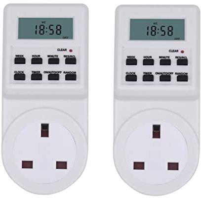 Schallen Home Electric Digital Security Timer Plug in Socket Programmable Switch Timer with with 10 ON-OFF Programs, 12/24 Hour Setting & Auto Recharge (Pack of 2)