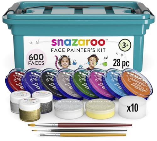 Snazaroo 1194020 Schmink - Koffer, 10 Farben, 3 Glittergel, 3 Pinsel, 10 Schwämmchen & Schminkbuch mit Schritt-für-Schritt Anleitung