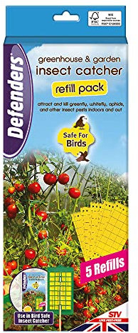 Defenders Greenhouse & Garden Insect Catcher Refill – 5-Pack - Poison-Free Insect Control, Protect Your Garden Plants, Vegetables, and Fruit, Yellow
