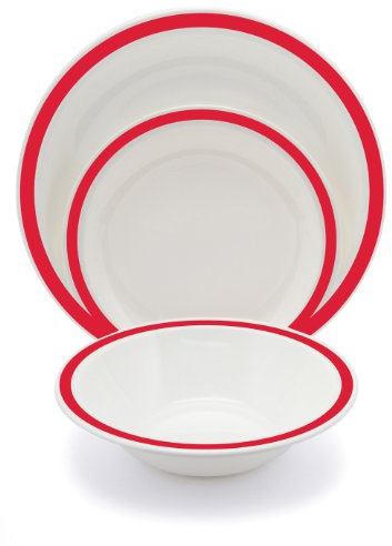 Harfield Red Duo Polycarbonate Plastic Dining Set Reusable Virtually Unbreakable Plates Bowl