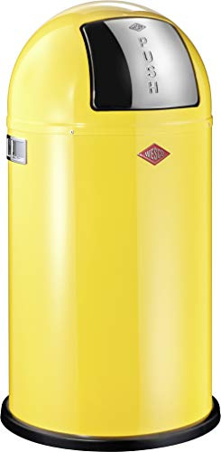Wesco 175 831 Pushboy Abfallsammler 50 Liter Lemongelb 40 x 40 x 75.5cm (L/B/H), Edelstahl