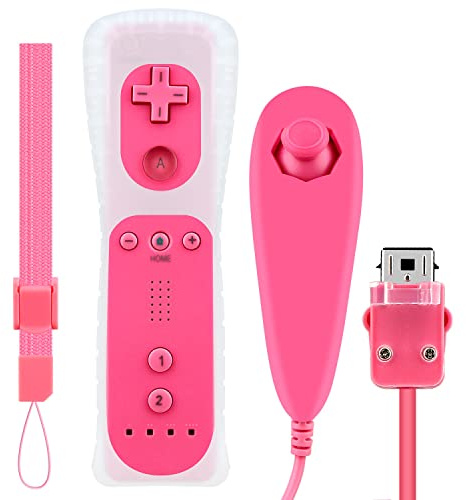 OSTENT Motion Sensor Fernbedienung + Wired Nunchuck Combo kompatibel für Nintendo Wii Konsole Farbe Pink