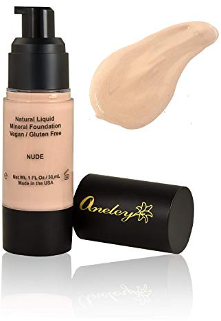liquid mineral foundation organic natural vegan cruelty free chemical free full coverage aloe base highly pigmented lightweight formula acts as a moisturizer, sunblock and skin care (Nude)