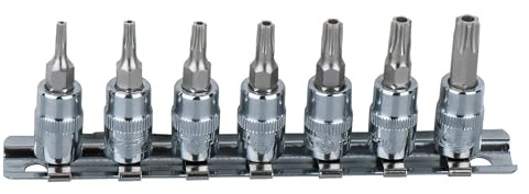 KS Tools 918.1460 1/4 Juego de llaves de vaso con punta para tornillos Torx CHROMEplus, con orificio frontal, 7 pzs TB10-TB40