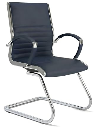 VERSEE Besucherstuhl Montreal aus Echtleder, Dunkelblau | Moderner Konferenzstuhl für Büro, Besprechungs- und Wartezimmer, ergonomisch gestaltet und stabil