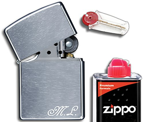 3Dglas Original Feuerzeug mit Initialen Gravur | inkl. Geschenkset (Flints, Benzin) | Chrom gebürstet | kompatibel mit Zippo