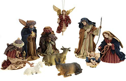 ELLUG Krippenfiguren Set 10-teilig mit Kleidern aus Stoff ca. H.: 17 cm