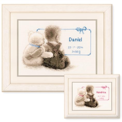 VERVACO Gezählter Kreuzstich Stickpackungen Stickset Baby Geburt Mein Lieblingskuscheltier Wanddekoration Handarbeit Set für Erwachsene Kreatives Handwerk ca. 26 x 18 cm Geburt Geschenk Hausdeko