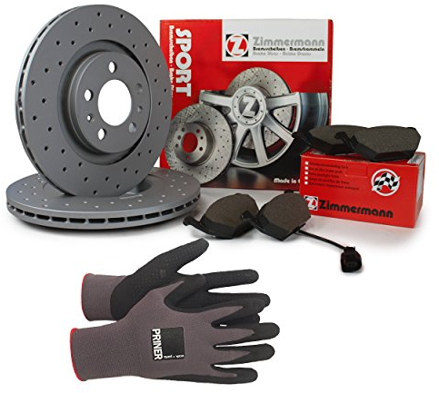 Inspektionspaket Zimmermann Sport Bremsen Set inkl. Bremsscheiben und Bremsbeläge für vorne Ø 314 mm enthalten, 100% passend für Ihr Fahrzeug, inkl. Priner Montagehandschuhe, AN207