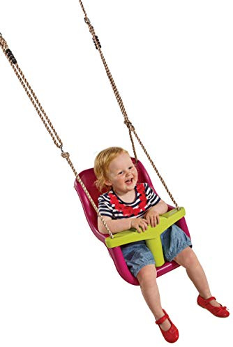 Little Duck Bear High Back Baby Seat With 3-Attachment Point T-Bar For Children's Swing Frames, Child Swing Seat With Safety Feature And Safety Belt - Purple/Lime Green.