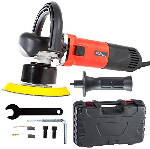 tectake® Pulidora Coche 710 W, 2500-6300 rpm, Mango Curvo y Recto, Disco de Pulido 150 mm, Maletín, Accesorios, Quita Arañazos Coche, Pulimento - Pulidora + Set de 5 piezas