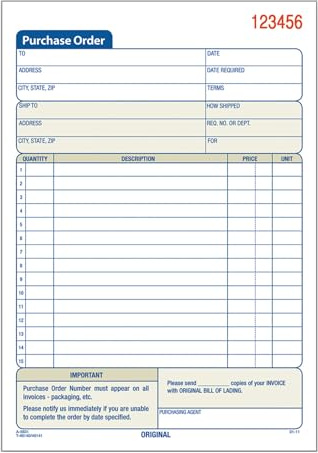 Adams Purchase Order Book, 2-Part Carbonless, White/Canary, 5-9/16 x 8-7/16 Inches, 50 Sets (DC5831)
