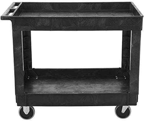 Rubbermaid Commercial Products 2-Shelf Utility/Service Cart, Medium, Lipped Shelves, Standard Handle, 500 lbs. Capacity, for Warehouse/Garage/Cleaning/Manufacturing/Maintenance