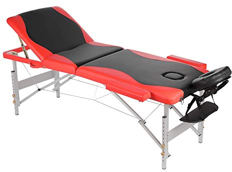 Melko Mobile Massageliege Aluminium Massagetisch klappbar Massagebank 3 Zonen Massagebett Schwarz/Rot
