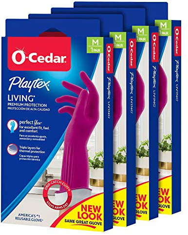 O-Cedar Playtex Gloves Living Reuseable Rubber Cleaning Gloves, Premium Protection, Size - Medium (1 Pair) - 4 Pack