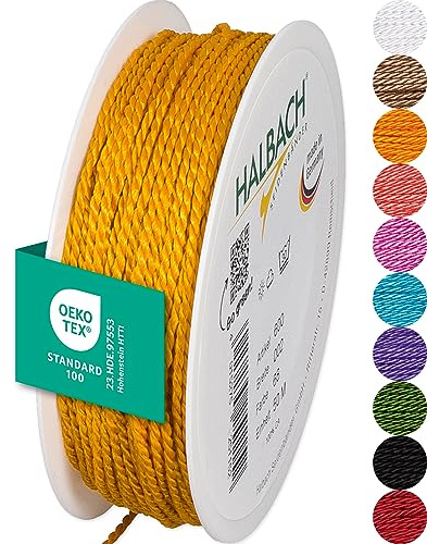 Halbach Seidenbänder Cordoncino di alta qualità (arancione), larghezza 2 mm, lunghezza 50 m, prodotto in Germania e certificato Öko-Tex, cordoncino in raso lucido in acetato
