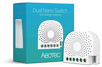 Aeotec Dual Nano Switch mit Energiemessfunktion | 2-fach Z-Wave Unterputz Lichtschalter für alle Schalterserien | Relais Ein-& Ausschalter | Smart Home Wandschalter, Schwarz