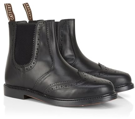 MENS REAL LEATHER CHELSEA DEALER BROGUE BLACK TAN LEATHER SOLE ANKLE BOOTS SHOES