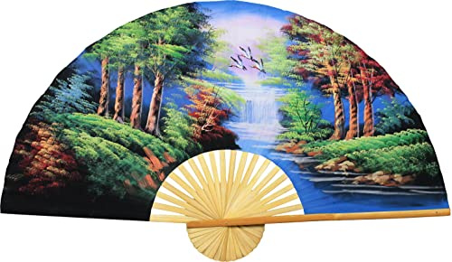 Großer faltbarer Wandfächer, The Wood, 152,4 cm, original handbemalt