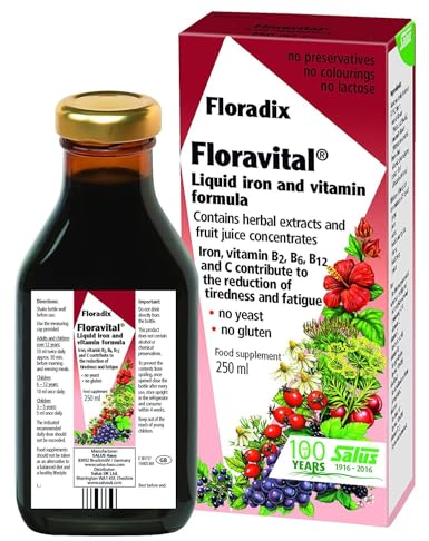 Salus Floravital® Fer + Plantes - Formule Liquide Anti-Fatigue Riche en Fer - Sans Levure ni Gluten - Enrichi en Vitamine C pour une Bonne Absorption - 250 ml
