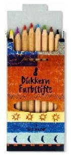 Natur-Holzstifte, Dickkern - 8 Farben in Pappetui, 10 mm Durchmesser