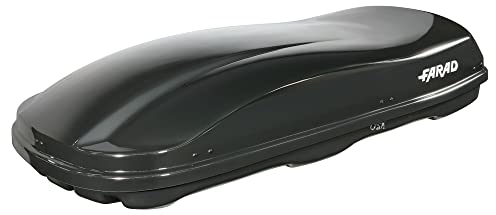 Farad Marlin Dachbox 680L schwarz metallic mit Elastisches Befestigungsnetz - Doppelter Seitenöffner, TÜV-GS Zulassung, 5 Jahre Garantie - 3-Punkt-Zentralverriegelung mit Sicherheitsschlüssel