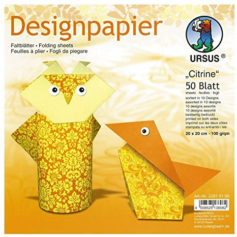 Ursus 22815199 - Designpapier, beidseitig bedruckt, 50 Blatt, 20 x 20 cm, citrine
