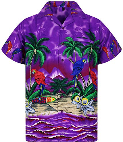 V.H.O. Funky Chemise-Hawaienne, Manche-Courte, Parrot, Violet, 5XL