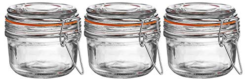 Argon Tableware Glass Spice Jars with Airtight Metal Clip Lid - 125ml/4.2oz - 3 Pack - 4 Colour Seals - Small Kitchen Storage Container Round Preserving Jar for Spice, Seasoning