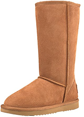 Shenduo Damen Leder Schlupfstiefel Hohe Winterstiefel Klassisch Boots DA5815 Chestnut 39EU