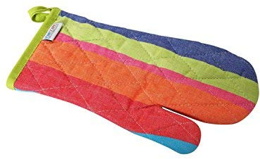 HOMESCAPES Ofenhandschuh bunt gestreift 18x32 cm, waschbarer Backhandschuh, Topfhandschuh aus Baumwolle